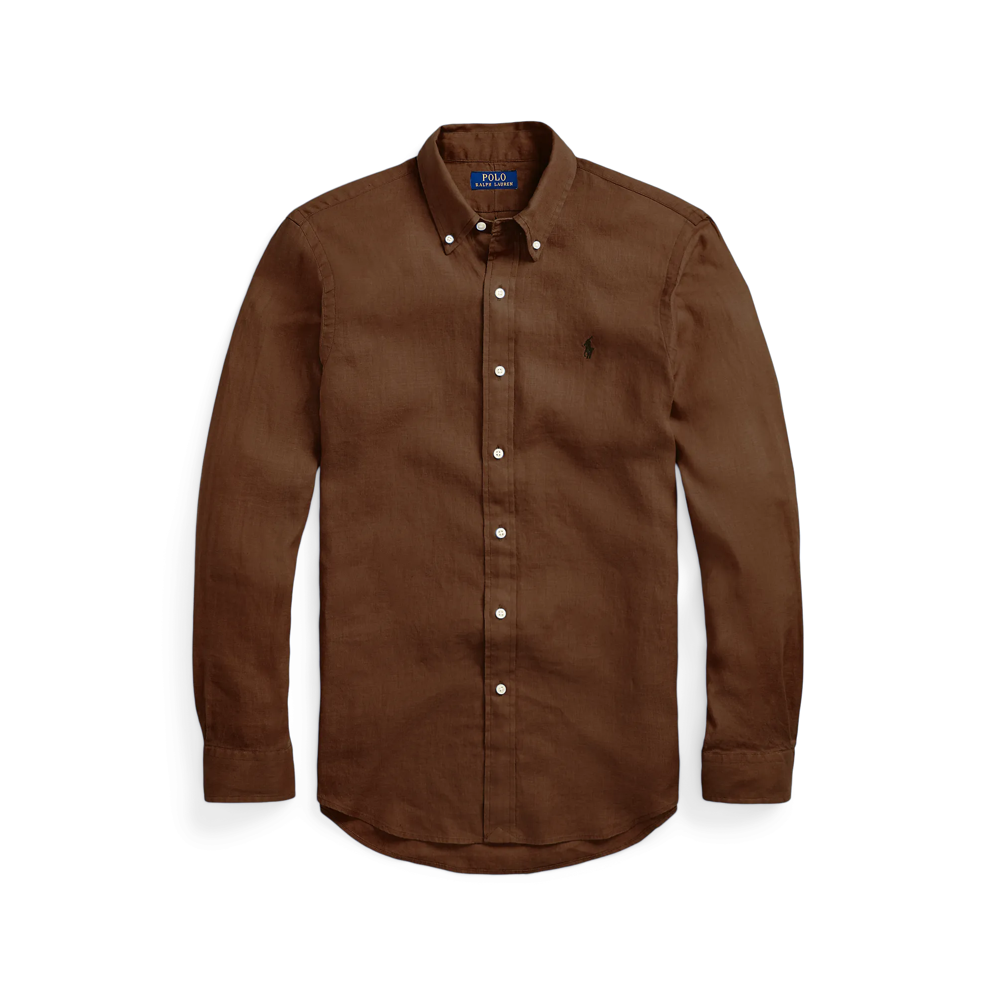 POLO RALPH LAUREN Camisa regular fit de lino con cuello americano en marron